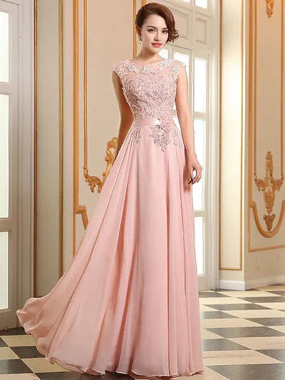 Pink Soft Evening Dresses Sleeveless Sash Floor Length Formal Gowns