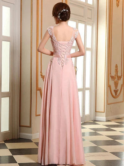 Pink Soft Evening Dresses Sleeveless Sash Floor Length Formal Gowns