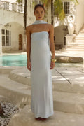 Sophisticated Graceful Elegant Light Blue Satin Sheath Strapless Sleeveless Floor-Length Prom Dress