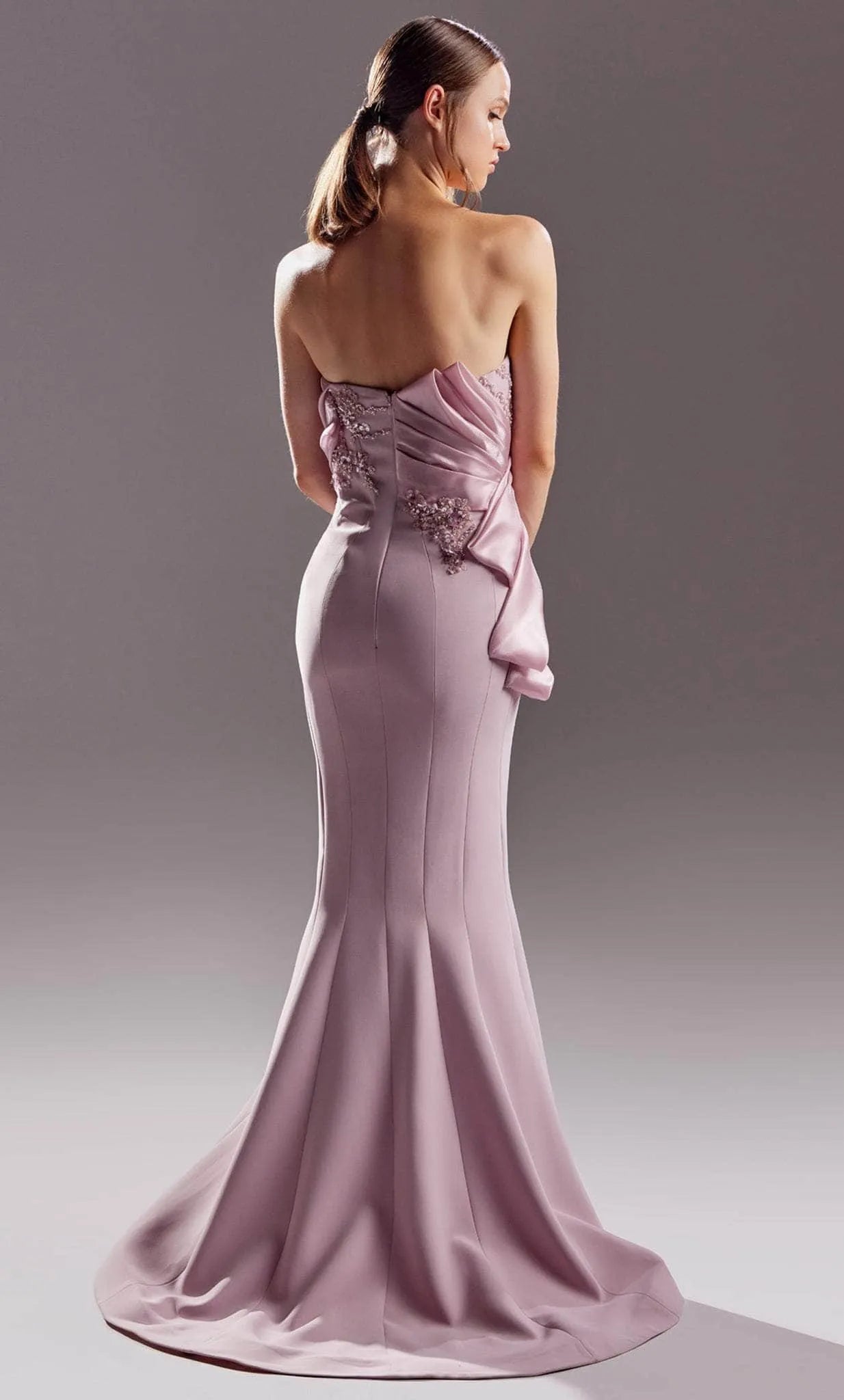 Blush Pink Evening Dress Strapless Design Asymmetric Drape Embellishment and Mermaid Skirt for Memorable Events