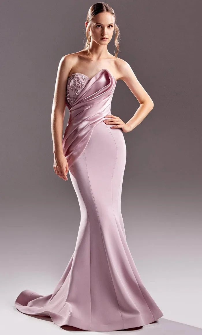 Blush Pink Evening Dress Strapless Design Asymmetric Drape Embellishment and Mermaid Skirt for Memorable Events