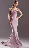 Blush Pink Evening Dress Strapless Design Asymmetric Drape Embellishment and Mermaid Skirt for Memorable Events