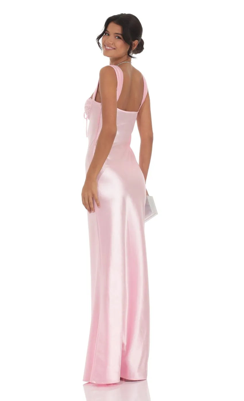 Blush Pink Prom Dress with Square Neckline Bodice and Bow Embellishment Designed for Elegant Prom Celebrations