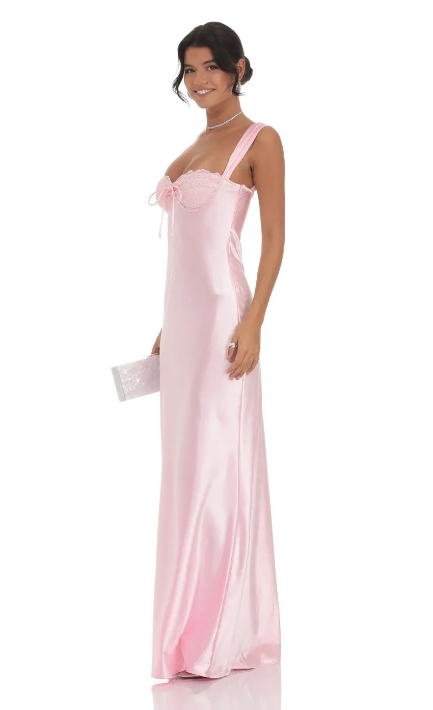 Blush Pink Prom Dress with Square Neckline Bodice and Bow Embellishment Designed for Elegant Prom Celebrations