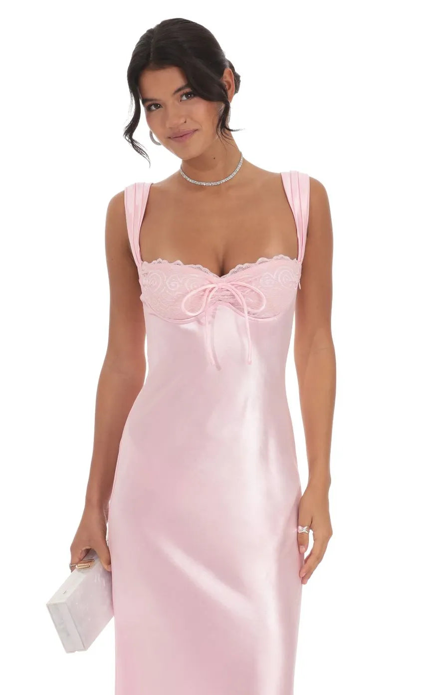 Blush Pink Prom Dress with Square Neckline Bodice and Bow Embellishment Designed for Elegant Prom Celebrations