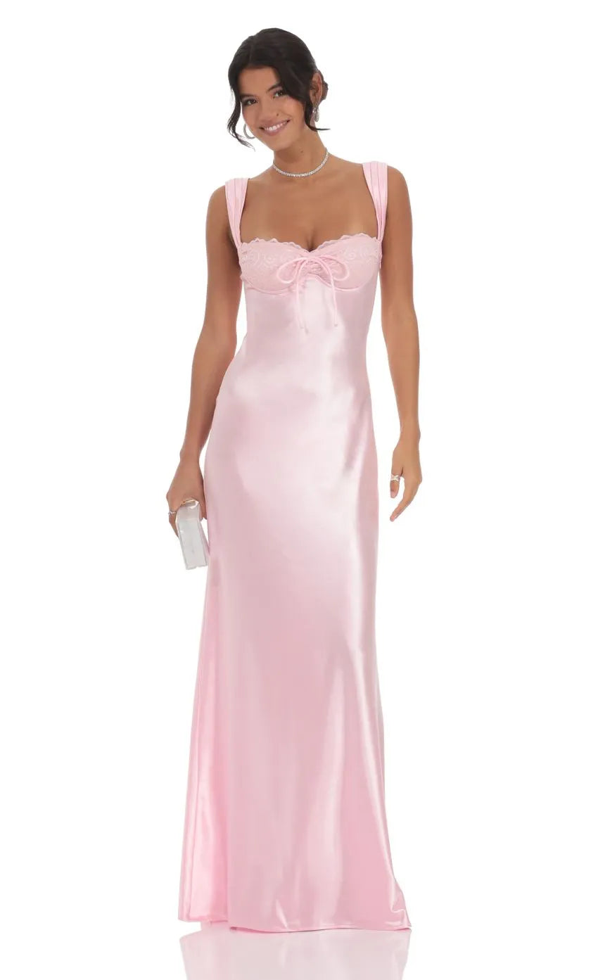 Blush Pink Prom Dress with Square Neckline Bodice and Bow Embellishment Designed for Elegant Prom Celebrations