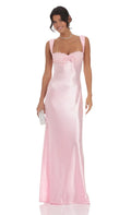 Blush Pink Prom Dress with Square Neckline Bodice and Bow Embellishment Designed for Elegant Prom Celebrations