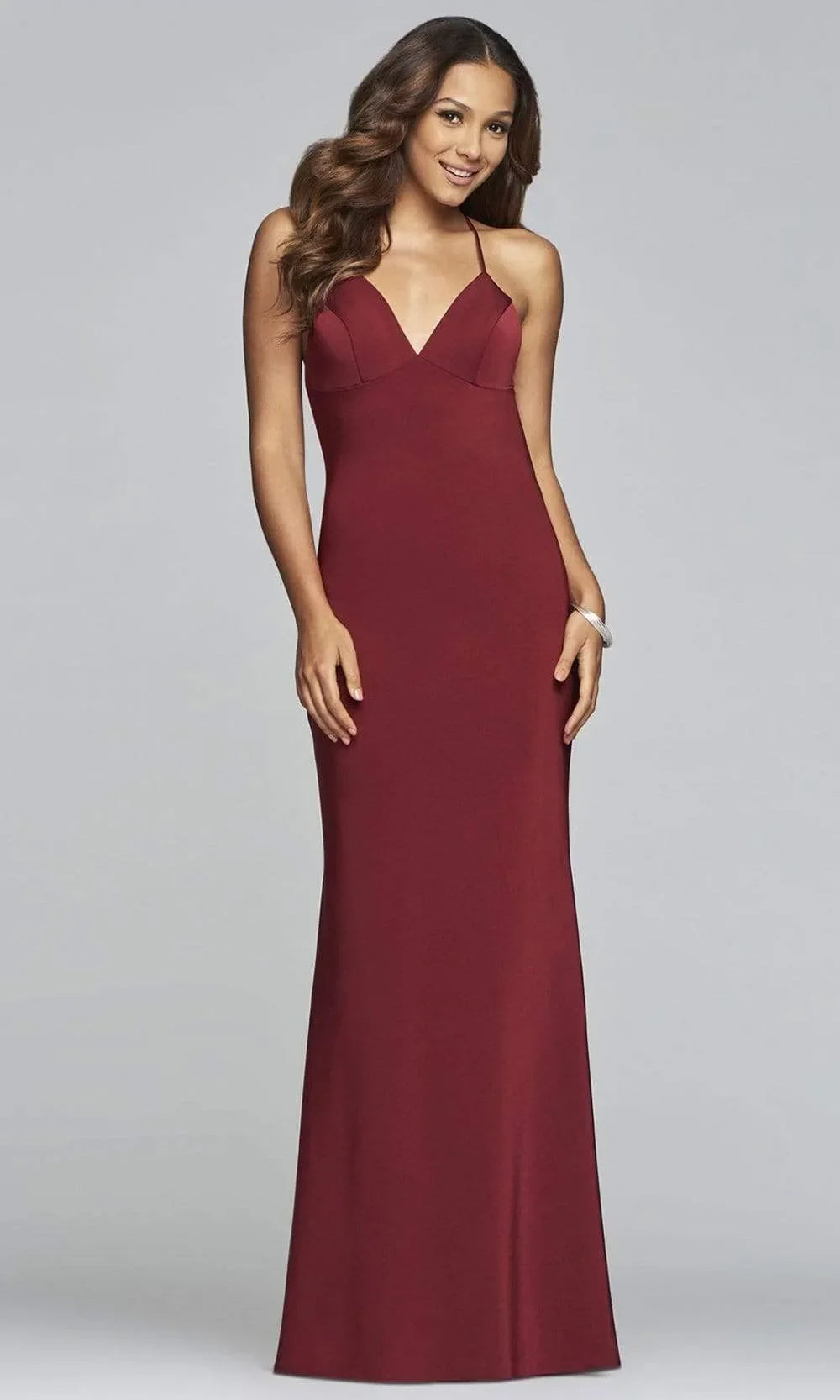 Burgundy Halter Evening Dress Deep V Neckline and Mermaid Silhouette for Memorable Events