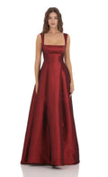 Burgundy Prom Dress with Square Neckline Wide Straps and Flattering Fit Designed for Elegant Prom Celebrations