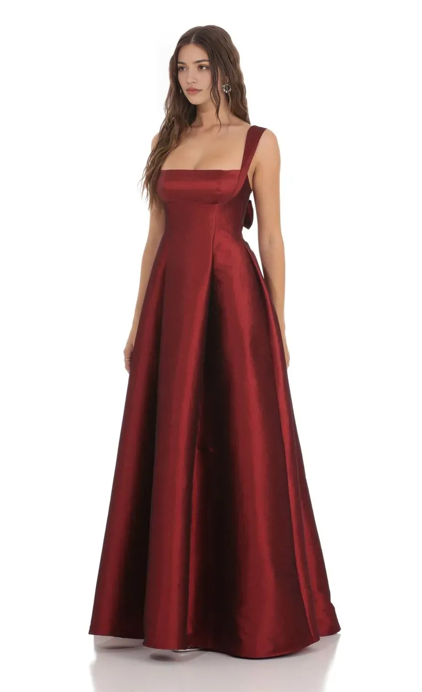 Burgundy Prom Dress with Square Neckline Wide Straps and Flattering Fit Designed for Elegant Prom Celebrations