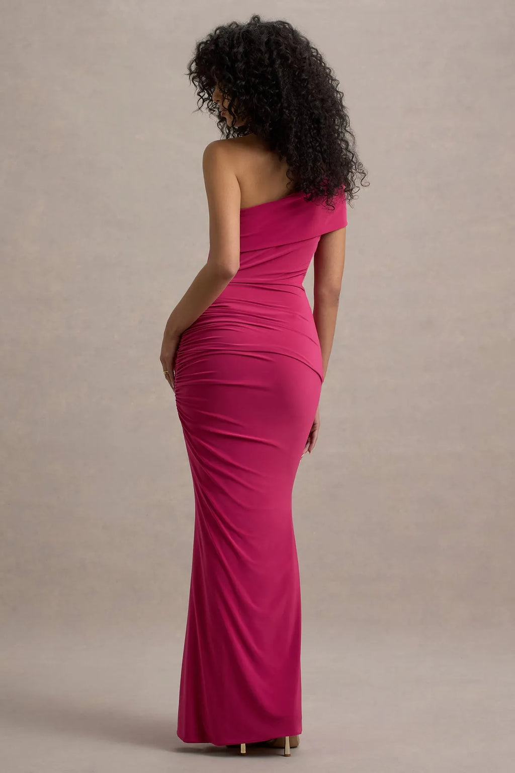 Fuchsia One - Shoulder Mermaid Prom Dress with Figure Enhancing Ruches