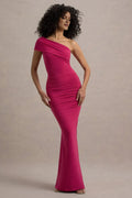 Fuchsia One - Shoulder Mermaid Prom Dress with Figure Enhancing Ruches