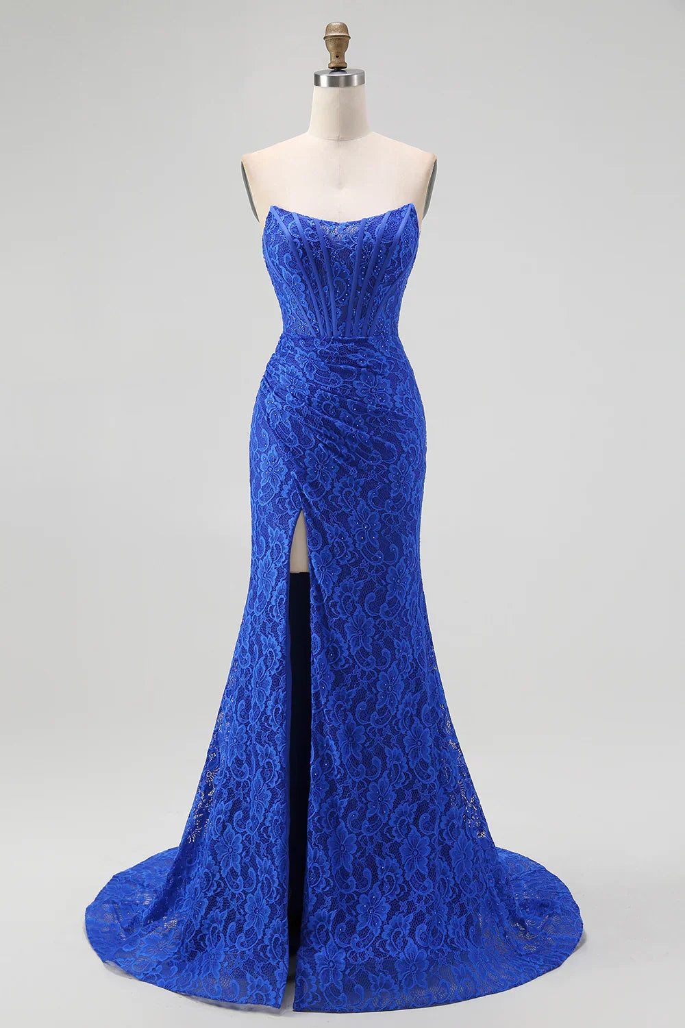 Sophisticated Graceful Stylish Elegant Royal Blue Lace Mermaid Sweetheart Sleeveless Prom Dress