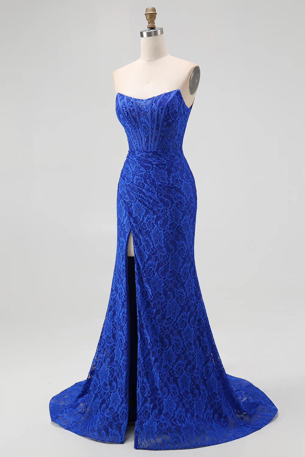 Sophisticated Graceful Stylish Elegant Royal Blue Lace Mermaid Sweetheart Sleeveless Prom Dress