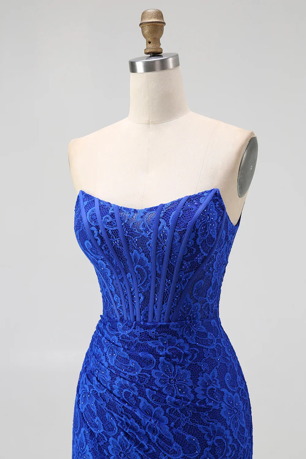 Sophisticated Graceful Stylish Elegant Royal Blue Lace Mermaid Sweetheart Sleeveless Prom Dress
