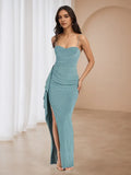 Green Mint Prom Dress Spaghetti Straps Glitter Fabric Ruched Fit for Unforgettable Nights