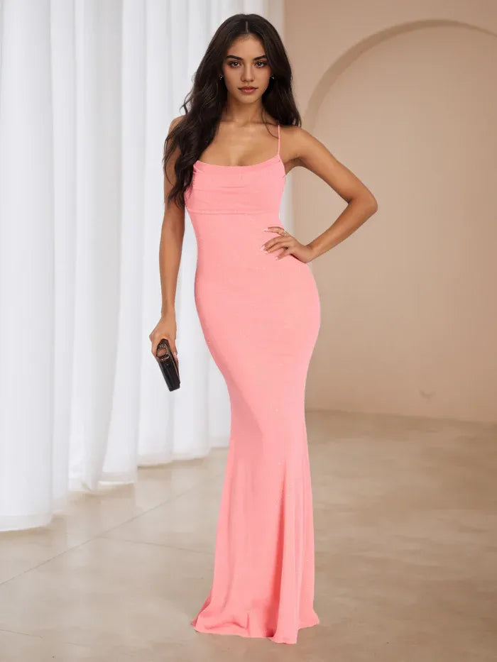 Pink Prom Dress Spaghetti Straps Sparkle Fabric Mermaid Silhouette for Unforgettable Nights