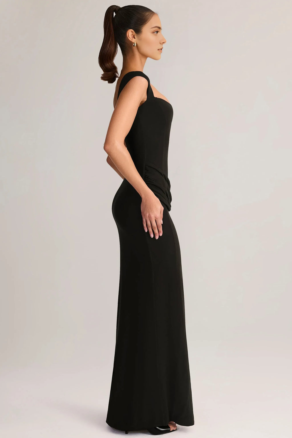 Sheath Square Neck Cap Sleeve Corset Ruched High Slit Floor Length Formal Prom Dresses
