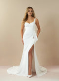 White Mermaid Pleated Back Wedding Dresses Spaghetti Straps Sweetheart Neck High Slit Asymmetric Drape Train for women