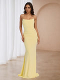 Yellow Prom Dress Spaghetti Straps Smooth Fabric Ruched Fit for Unforgettable Nights