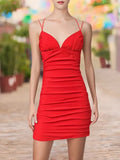 Spaghetti-Strap Deep V-Neck Sleeveless Short/Mini Party Dance Cocktail Homecoming Dress