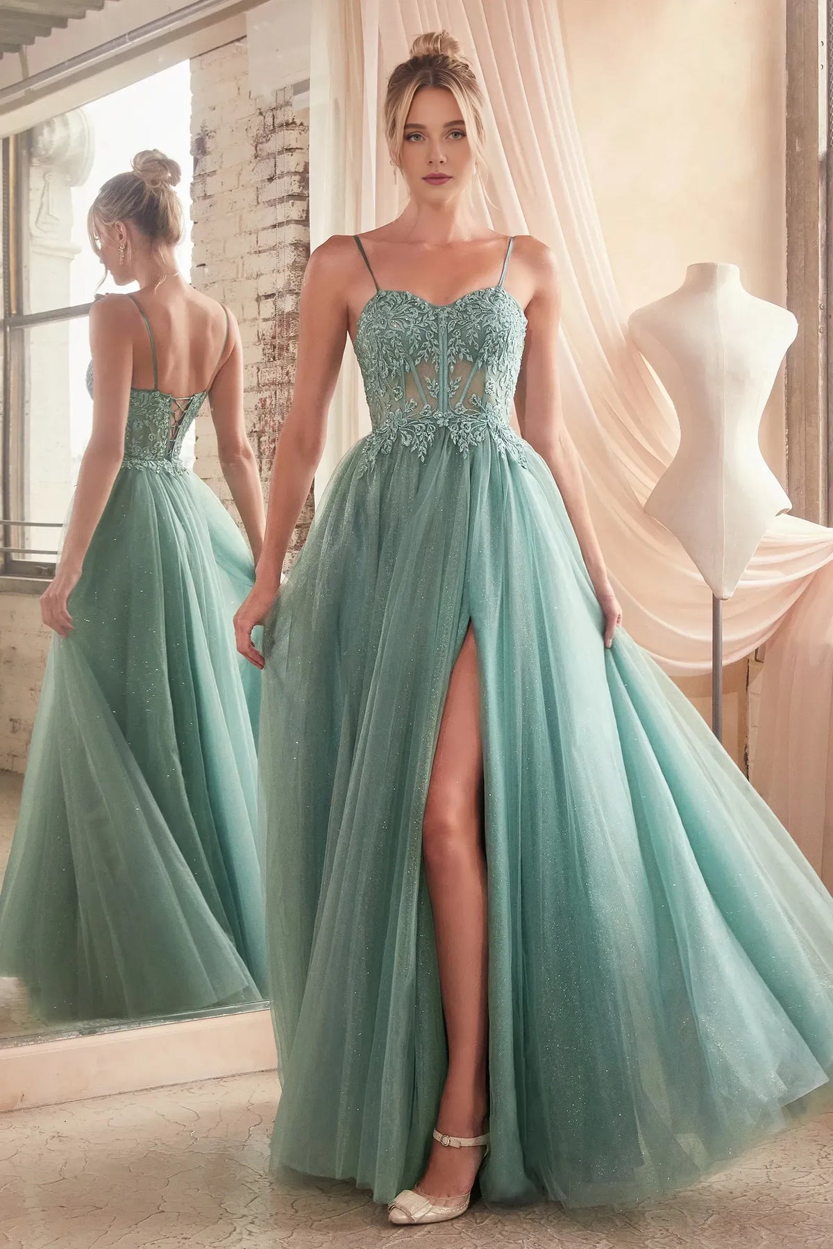 Timeless Special Occasion Sophisticated Elegant Tulle A-Line Spaghetti Strap Floor-Length Prom Dress