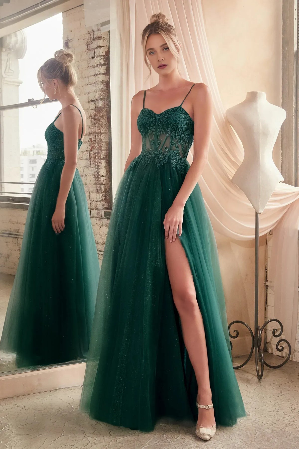 Timeless Special Occasion Sophisticated Elegant Tulle A-Line Spaghetti Strap Floor-Length Prom Dress