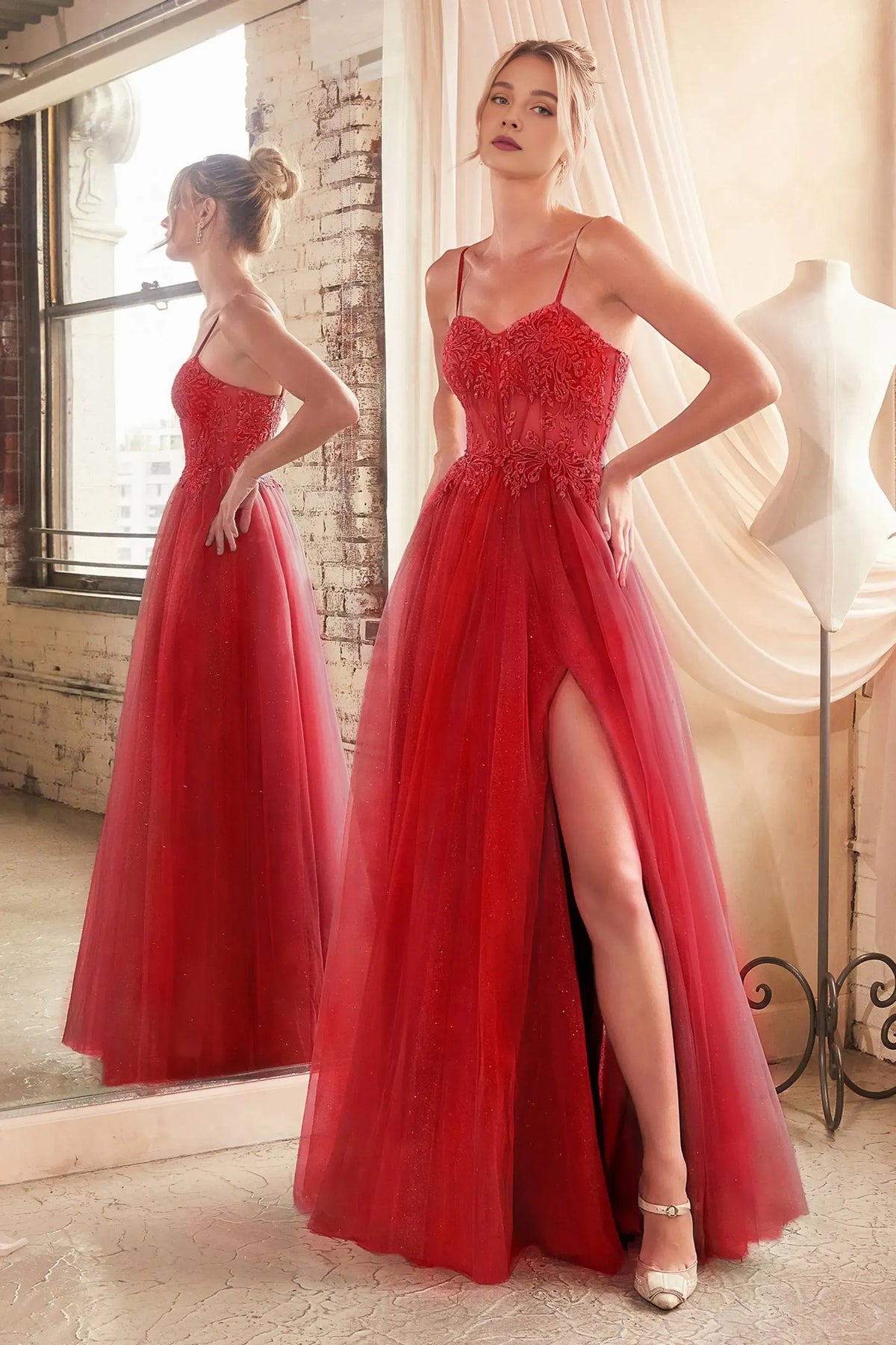 Timeless Special Occasion Sophisticated Elegant Tulle A-Line Spaghetti Strap Floor-Length Prom Dress