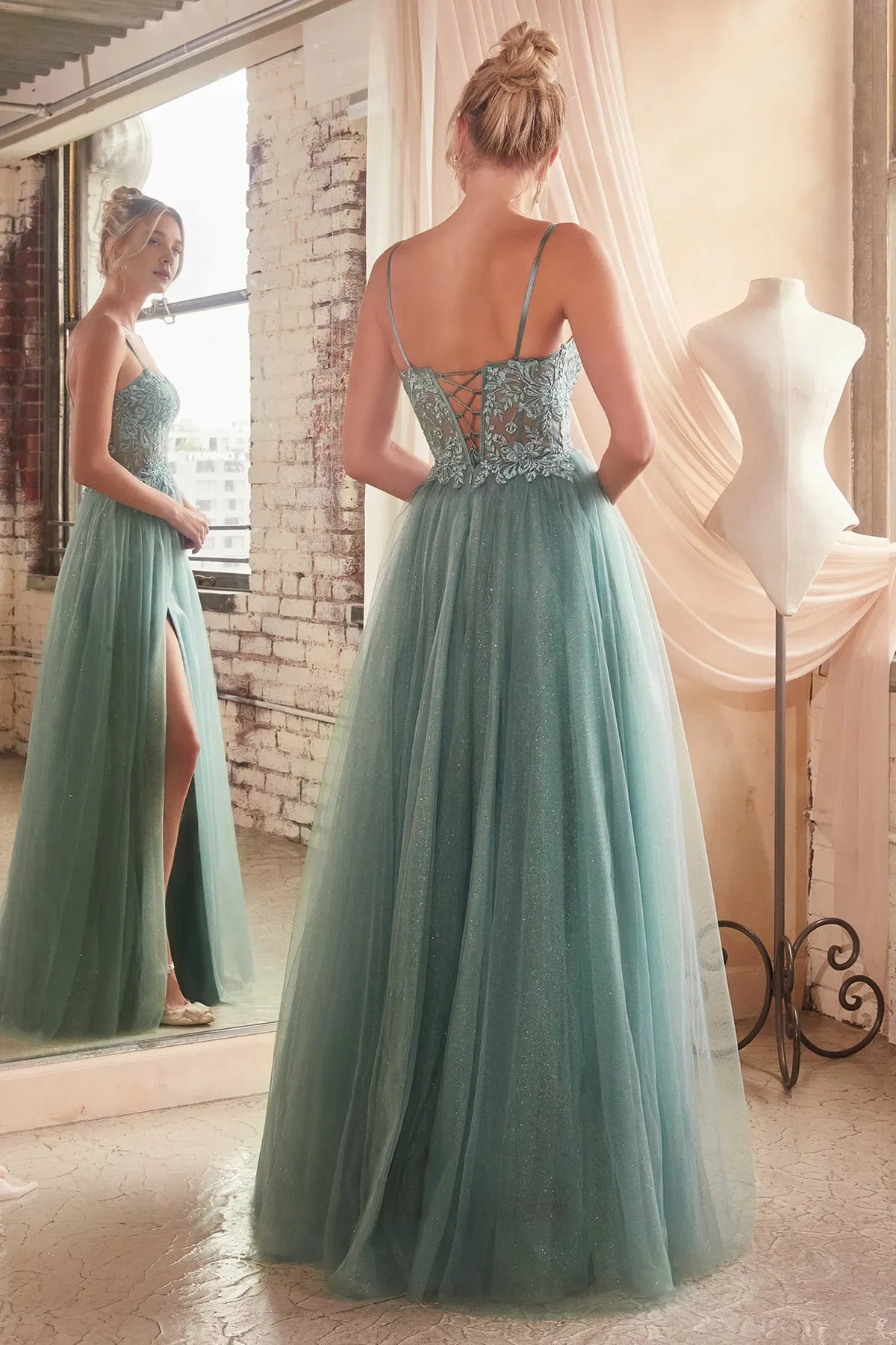Timeless Special Occasion Sophisticated Elegant Tulle A-Line Spaghetti Strap Floor-Length Prom Dress