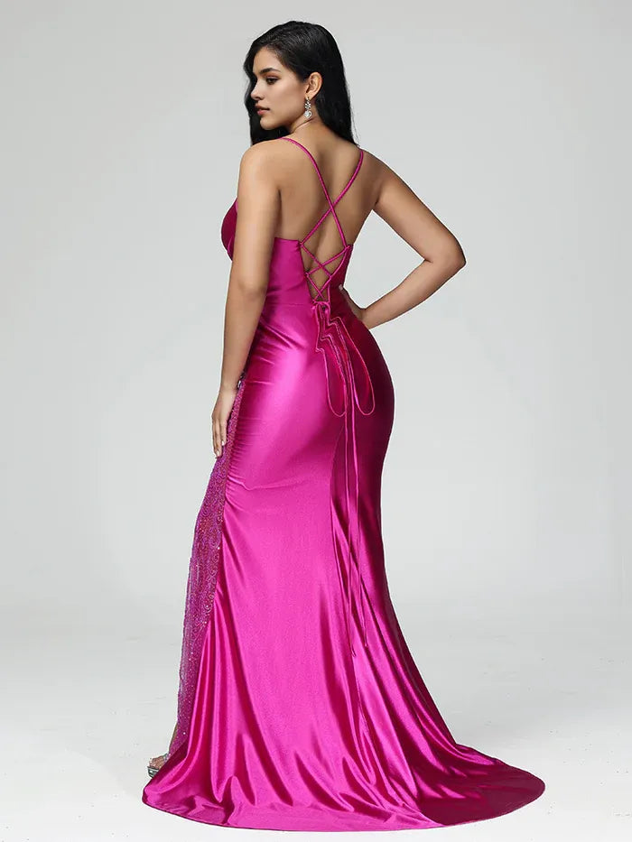 Spaghetti Straps Up Mermaid Prom Dress With Slit