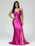Spaghetti Straps Up Mermaid Prom Dress With Slit