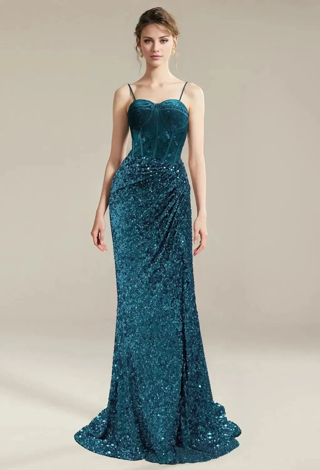 Stylish Refined Beautiful Timeless Chic Elegant Sequin Mermaid Sleeveless Floor-Length Prom Dress
