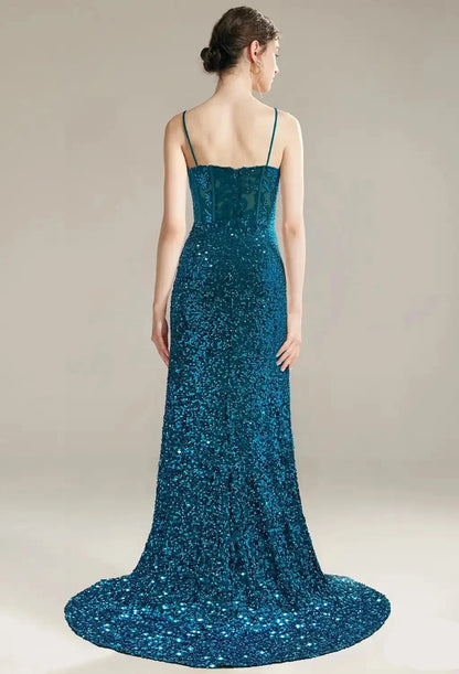 Stylish Refined Beautiful Timeless Chic Elegant Sequin Mermaid Sleeveless Floor-Length Prom Dress