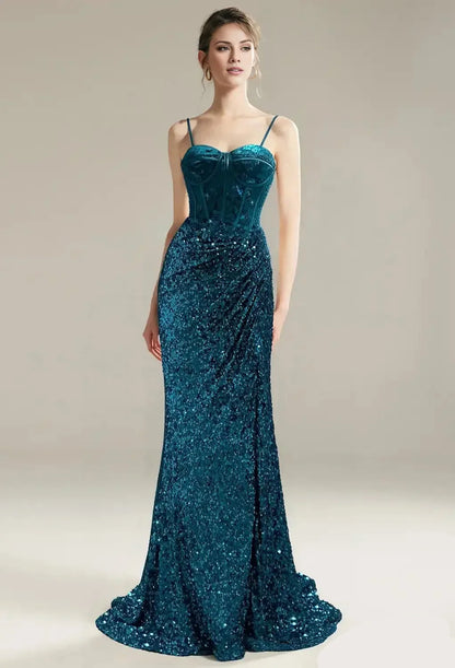 Stylish Refined Beautiful Timeless Chic Elegant Sequin Mermaid Sleeveless Floor-Length Prom Dress