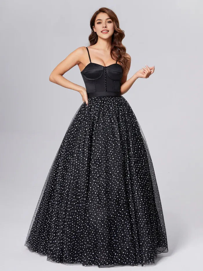 Spaghetti Straps Polka Dots Prom Dresses