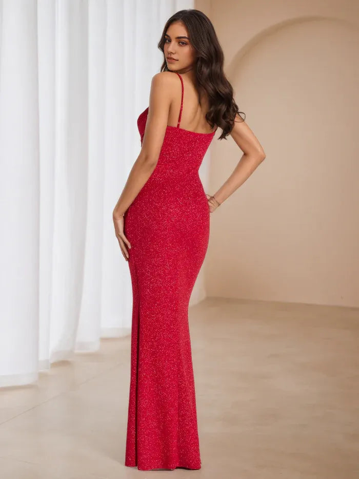 Red Spaghetti Straps Dress Sweetheart Trumpet/Mermaid Prom Dresses