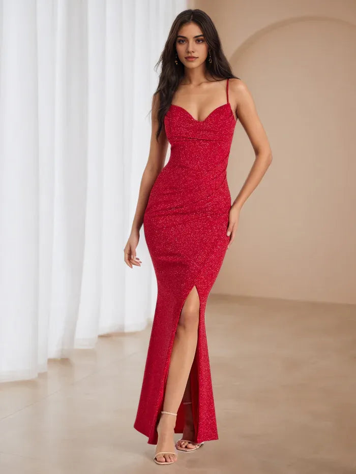 Red Spaghetti Straps Dress Sweetheart Trumpet/Mermaid Prom Dresses