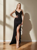 Spaghetti Straps Sleeveless Asymmetrical Mother of the Bride Dresses with Split Side