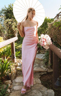 Stylish Refined Elegant Light Pink Satin Square Neck Spaghetti Strap Prom Dress