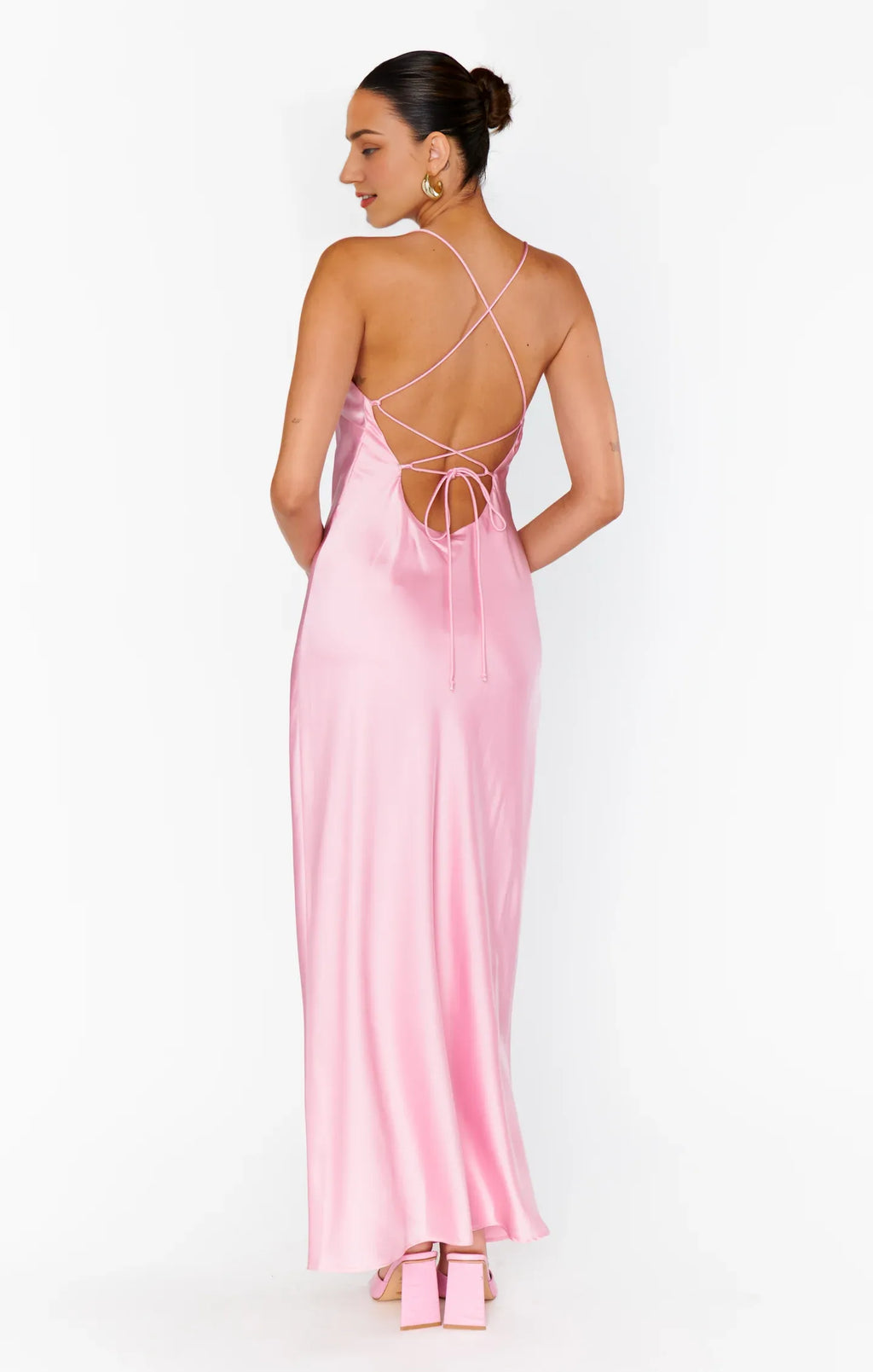 Stylish Refined Elegant Light Pink Satin Square Neck Spaghetti Strap Prom Dress