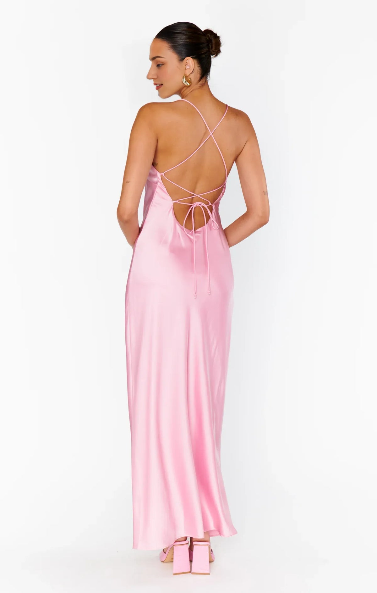 Stylish Refined Elegant Light Pink Satin Square Neck Spaghetti Strap Prom Dress