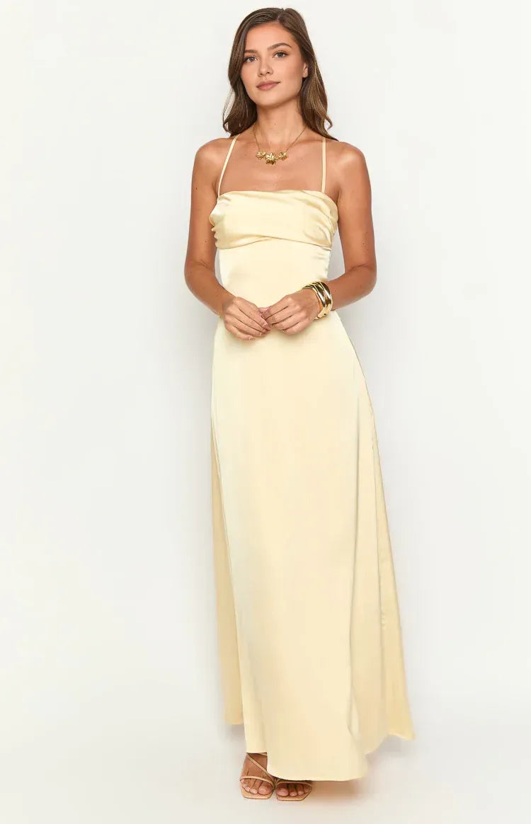 Timeless Special Occasion Sophisticated Graceful Elegant Square Neck Sleeveless Long Prom Dress