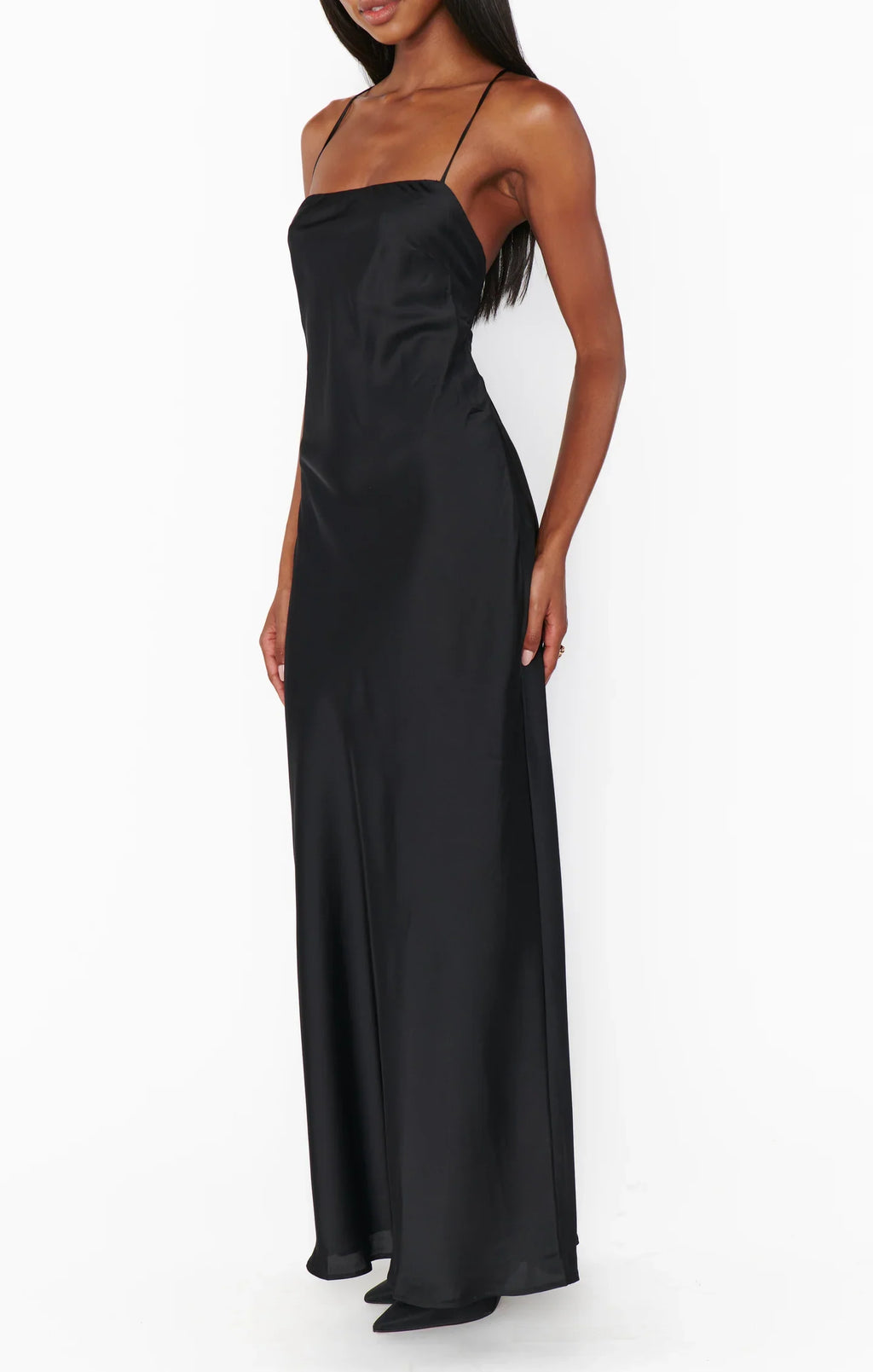 Stylish Refined Elegant Light Pink Satin Square Neck Spaghetti Strap Prom Dress