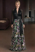 Elegant Black Satin A-Line Long Sleeve Floor-Length Mother of the Bride Dress