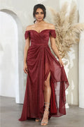 Stylish Refined Beautiful Timeless Elegant Burgundy Glitter A-Line Sleeveless Floor-Length Prom Dress