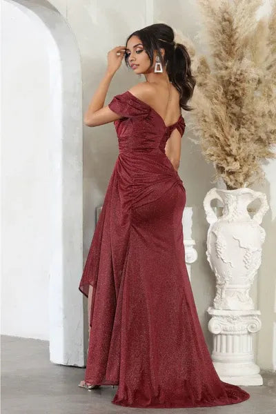 Stylish Refined Beautiful Timeless Elegant Burgundy Glitter A-Line Sleeveless Floor-Length Prom Dress