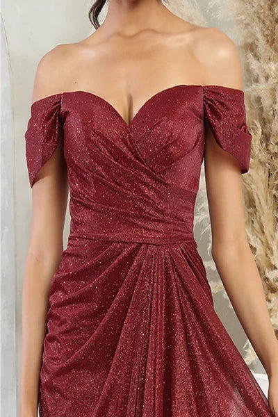 Stylish Refined Beautiful Timeless Elegant Burgundy Glitter A-Line Sleeveless Floor-Length Prom Dress