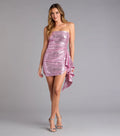 Stylish Refined Beautiful Timeless Elegant Pink Sequin Strapless Sleeveless Mini Homecoming Dress