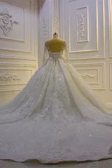 Sparkle Appliques Long Sleevess Church Train Wedding Dress