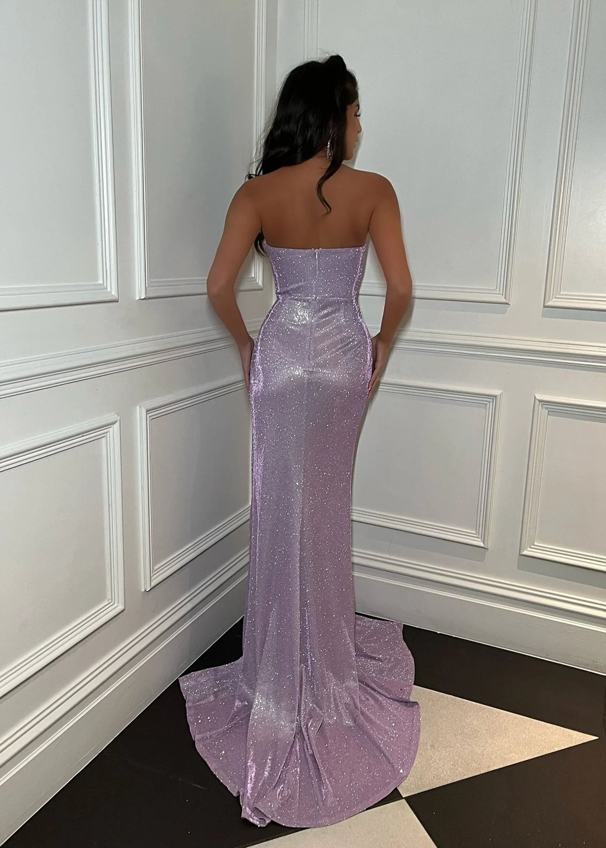 Stylish Refined Beautiful Timeless Elegant Lavender Glitter Mermaid Strapless Sleeveless Prom Dress